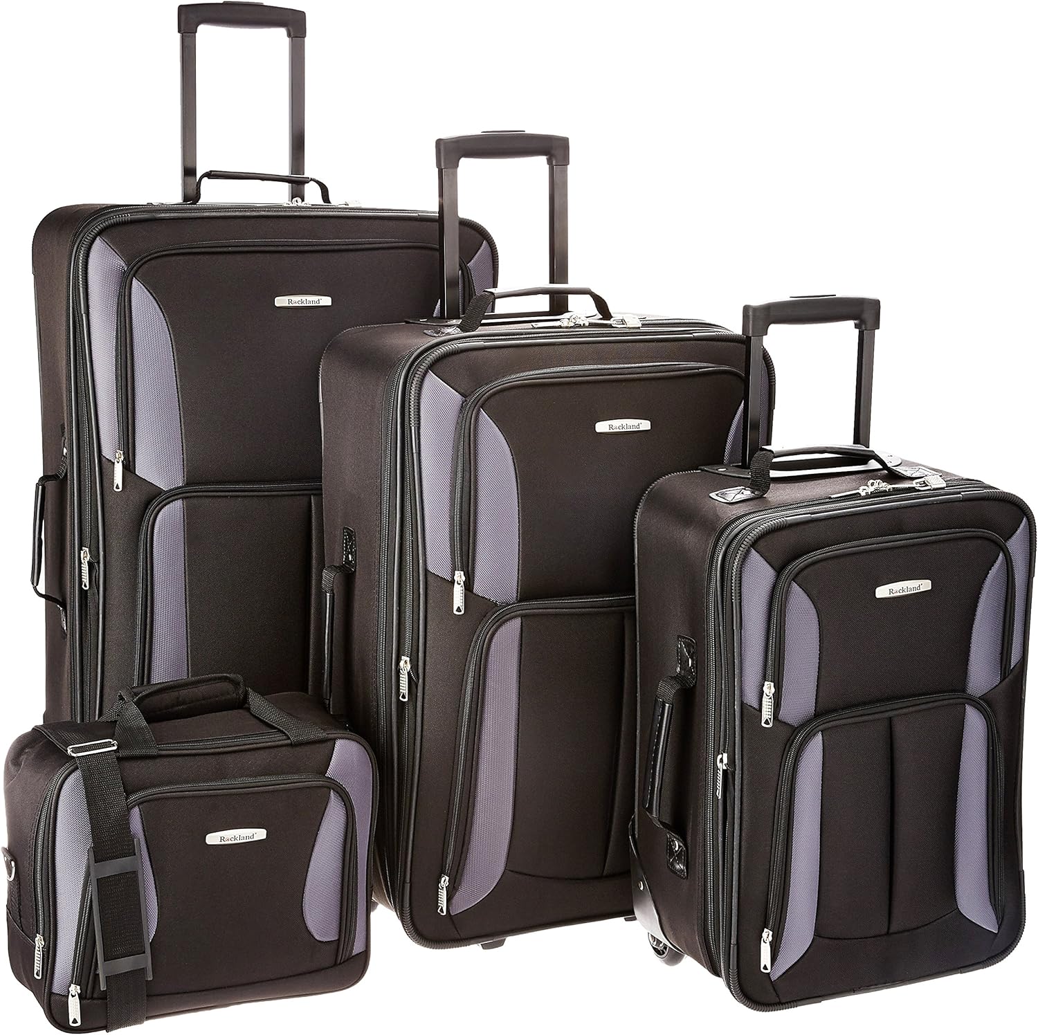 Rockland Journey Softside Upright Luggage Set,Expandable, Black/Gray, 4-Piece (14/19/24/28)