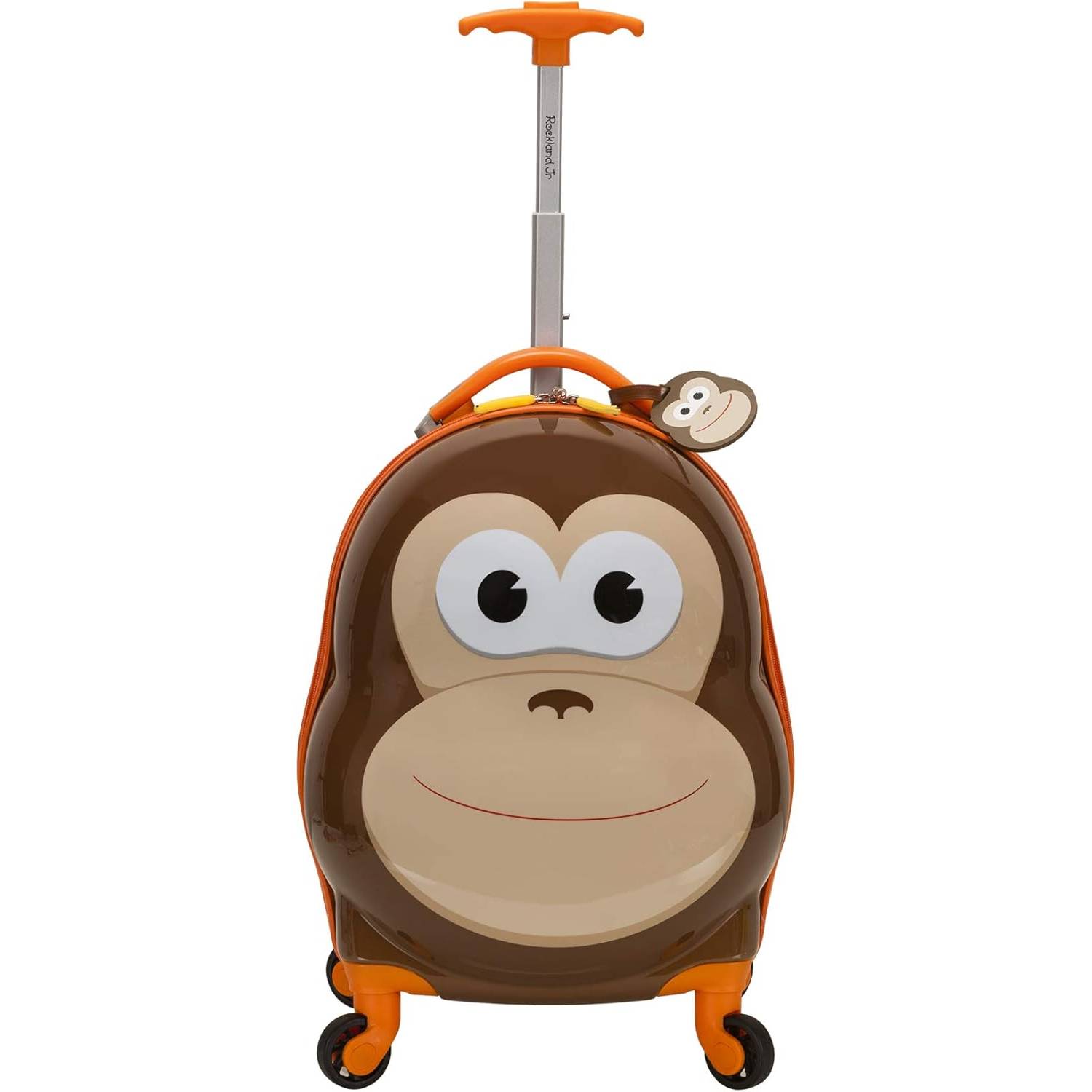 Rockland Jr. Kids' My First Hardside Spinner Luggage, Telescoping Handles, Light and Dark Brown, Black and White, Carry-On 19-Inch